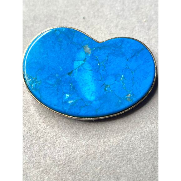 Neva Burba Blue Howlite 14K GP Brooch Vintage 80s Modernist - Picture 1 of 6